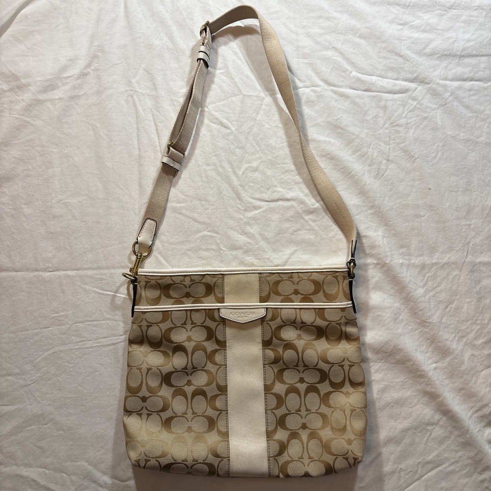 Coach Purse F28502 Signature File Crossbody Bag - Light Khaki/ Chalk